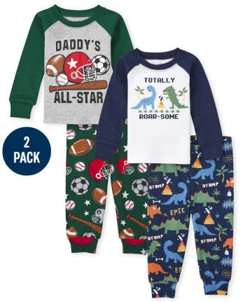 Baby And Toddler Boys Dino Sports Snug Fit Cotton Pajamas 2-Pack
