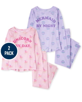 Girls Mermaid Unicorn Pajamas 2-Pack