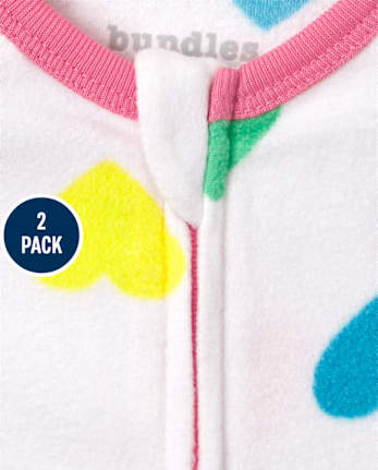 Paquete de 2 pijamas de una pieza de forro polar Love para bebés y niñas pequeñas