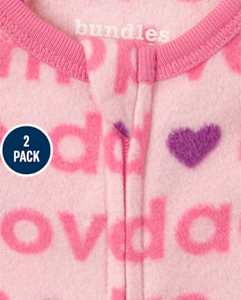 Paquete de 2 pijamas de una pieza de forro polar Love para bebés y niñas pequeñas