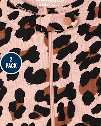 Lot de 2 pyjamas une pièce en coton ajustés léopard pour bébés et petites filles