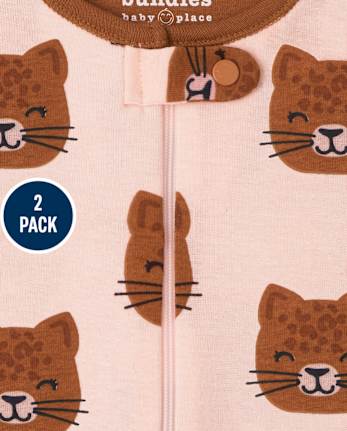 Lot de 2 pyjamas une pièce en coton ajustés léopard pour bébés et petites filles