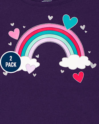 Pack de 2 tops con corazón de arcoíris para niña