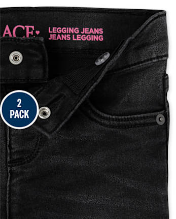 Jeggings de mezclilla de punto elástico para niñas, paquete de 2