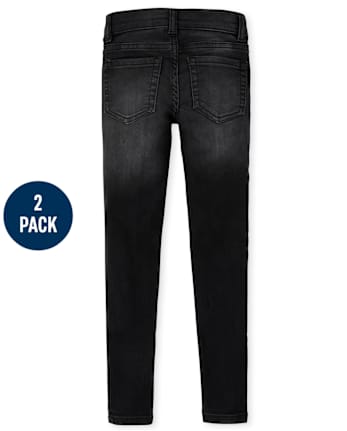 Jeggings de mezclilla de punto elástico para niñas, paquete de 2