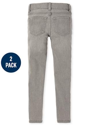 Jeggings de mezclilla de punto elástico para niñas, paquete de 2