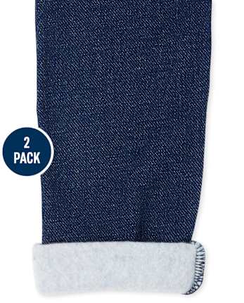 Girls Faux Denim Fleece Lined Leggings 2-Pack