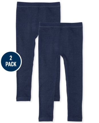 Paquete de 2 leggings con forro polar de mezclilla sintética para niñas