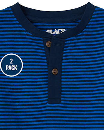 Pack de 2 tops con cuello henley a rayas para niños