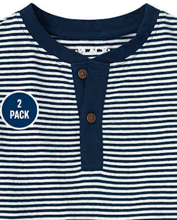 Pack de 2 tops con cuello henley a rayas para niños