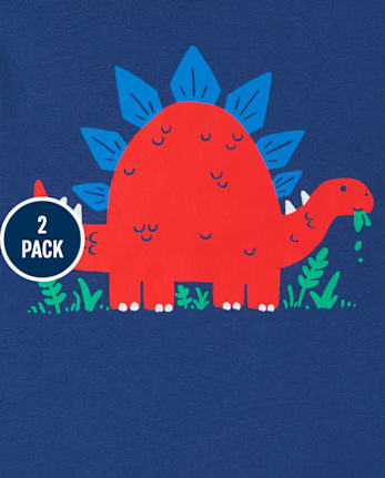Pack de 2 camisetas con estampado de dinosaurio para niños pequeños