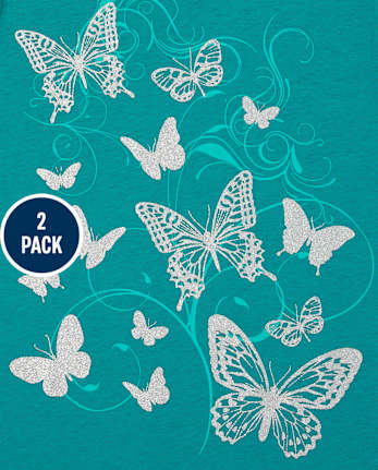 Paquete de 2 camisetas con gráfico de mariposa para niñas