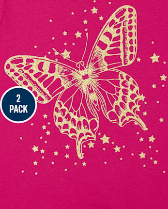 Paquete de 2 camisetas con gráfico de mariposa para niñas