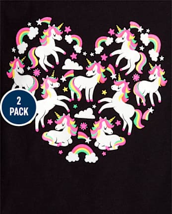 Pack de 2 camisetas con estampado de unicornio para niñas pequeñas