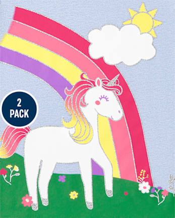 Pack de 2 camisetas con estampado de unicornio para niñas pequeñas