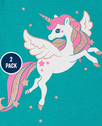 Lot de 2 t-shirts à motif licorne pour petites filles