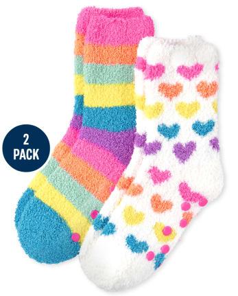 Girls Rainbow Heart Cozy Socks 2-Pack