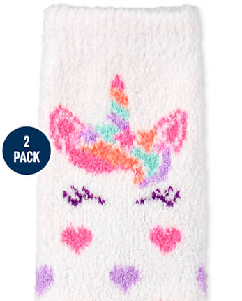Lot de 2 chaussettes douillettes licorne pour petites filles