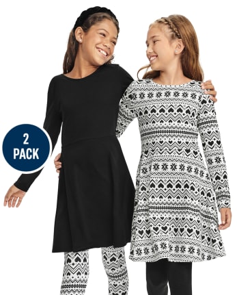 Girls Fairisle Skater Dress 2-Pack