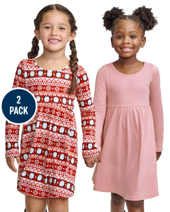 Paquete de 2 vestidos de patinadora navideña para niñas pequeñas
