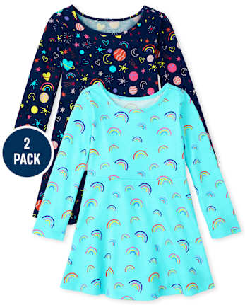 Toddler Girls Rainbow Space Everyday Dress 2-Pack