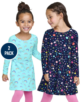 Toddler Girls Rainbow Space Everyday Dress 2-Pack