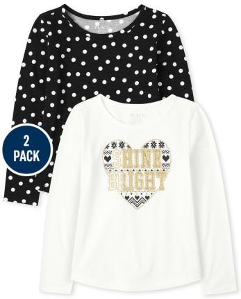 Girls Curved Hem Top 2-Pack