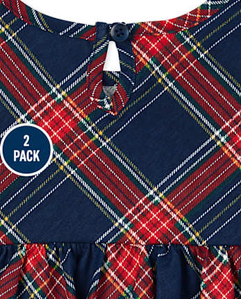 Baby Girls Plaid Bodysuit Dress 2-Pack