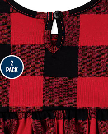 Baby Girls Buffalo Plaid Bodysuit Dress 2-Pack