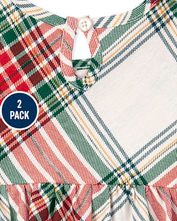 Baby Girls Buffalo Plaid Bodysuit Dress 2-Pack