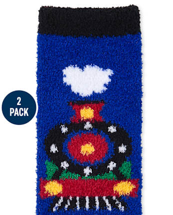 Toddler Boys Train Cozy Socks 2-Pack