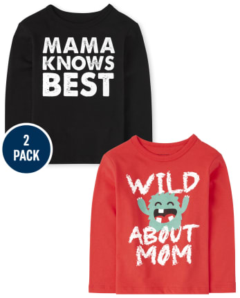 Toddler Boys Long Sleeve 'Mama Knows Best' And 'Wild About Mom 
