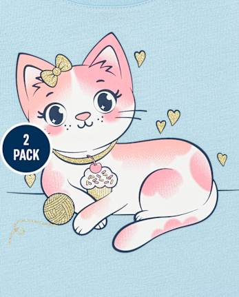 Lot de 2 t-shirts à motif chat pour bébés et petites filles
