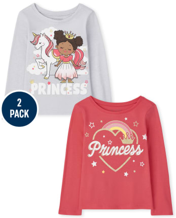 Paquete de 2 camisetas con gráfico de princesa para niñas pequeñas