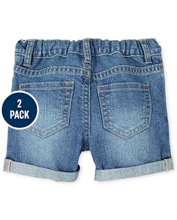 Niños pequeños Niña Roll Cuff Jeans / Mezclilla Midi Shorts 2-Pack