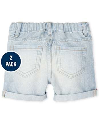Niños pequeños Niña Roll Cuff Jeans / Mezclilla Midi Shorts 2-Pack