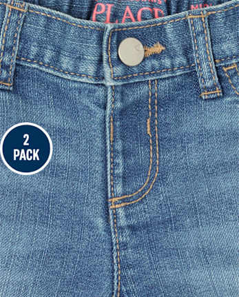 Niños pequeños Niña Roll Cuff Jeans / Mezclilla Midi Shorts 2-Pack
