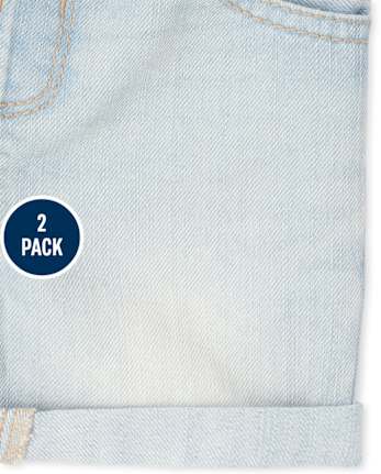 Niños pequeños Niña Roll Cuff Jeans / Mezclilla Midi Shorts 2-Pack