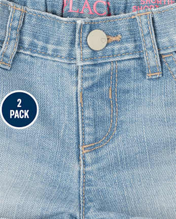 Paquete de 2 shorts cortos de mezclilla con puños enrollados para niñas pequeñas