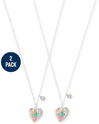 Girls Rainbow Glitter BFF Locket Necklace 2-Pack
