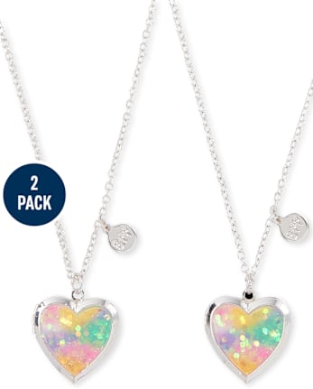 Girls Rainbow Glitter BFF Locket Necklace 2-Pack
