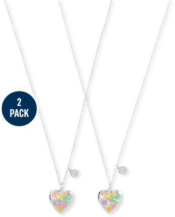 Girls Rainbow Glitter BFF Locket Necklace 2-Pack