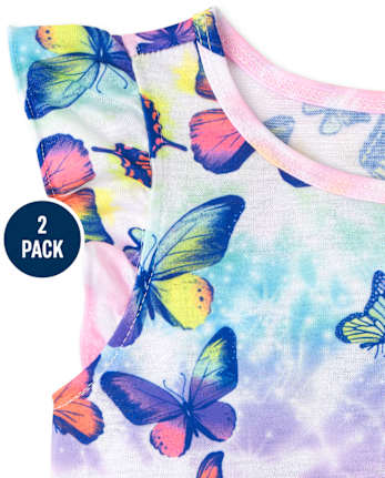 Girls Unicorn Rainbow Butterfly Ruffle Nightgown 2-Pack