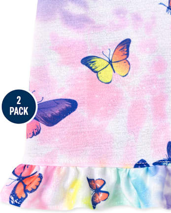 Girls Unicorn Rainbow Butterfly Ruffle Nightgown 2-Pack