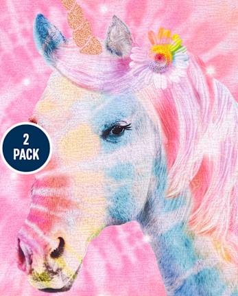 Girls Unicorn Rainbow Butterfly Ruffle Nightgown 2-Pack