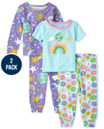 Paquete de 2 pijamas de algodón Earth Snug Fit para bebés y niñas pequeñas