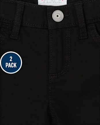 Girls Roll Cuff Twill Skimmer Shorts 2-Pack