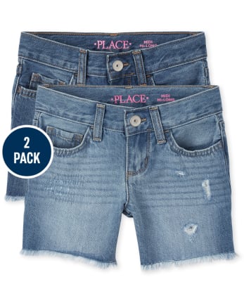 Girls Denim Midi Shorts 2-Pack