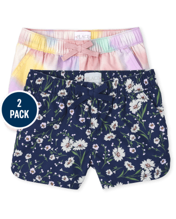 Shorts de sarga estampados para niñas, paquete de 2