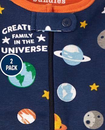 Baby And Toddler Boys Space Snug Fit Cotton One Piece Pajamas 2-Pack - THUNDER BLUE